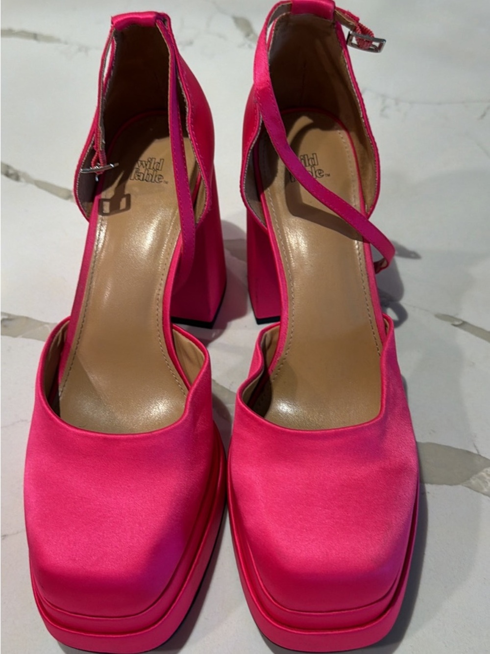 wild fable Neon Pink Satin Platform Block Heels
